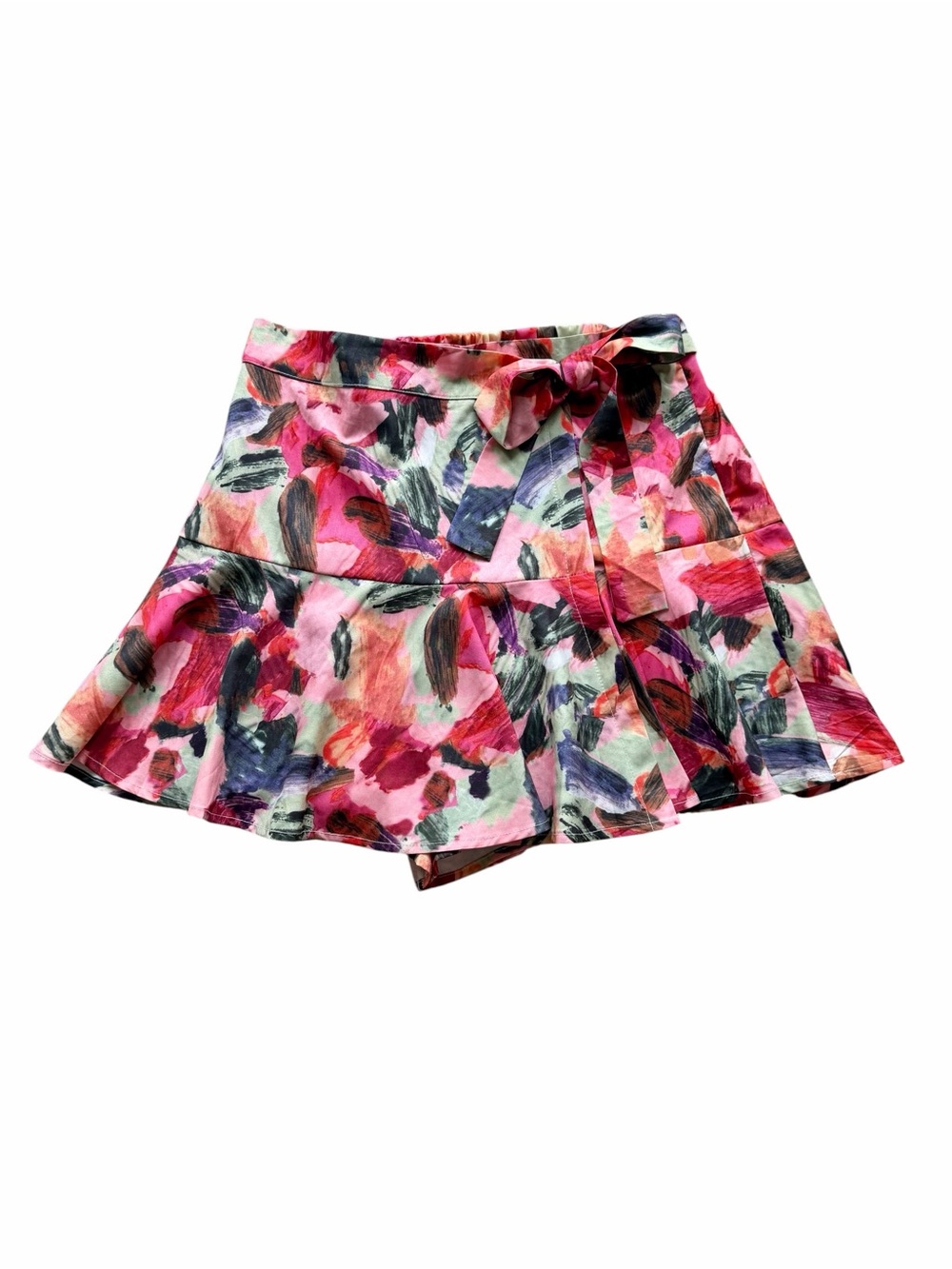 Arthur Jane Claire Abstract Floral Pink Multicolor Ruffle Tie Skort Size Large
